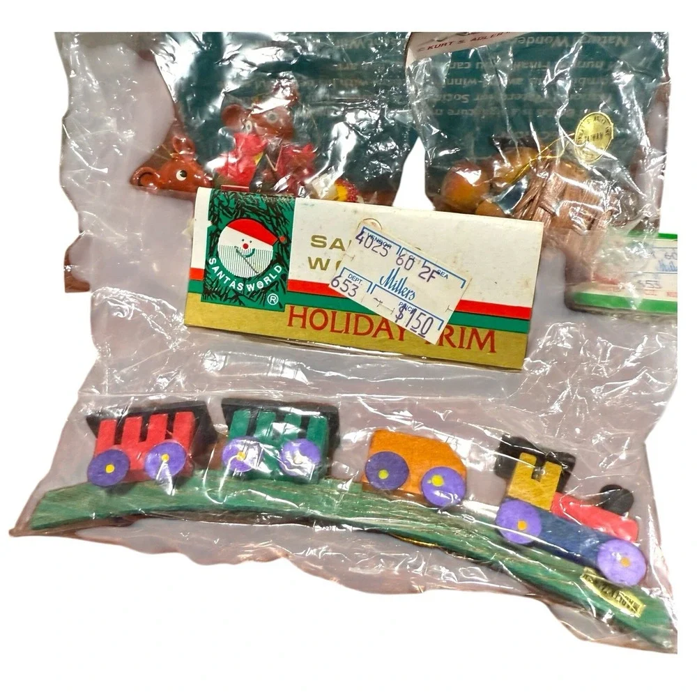 Lot Of‎ 6 Vintage Kurt S Adler Santas World Wooden Christmas Ornaments Train